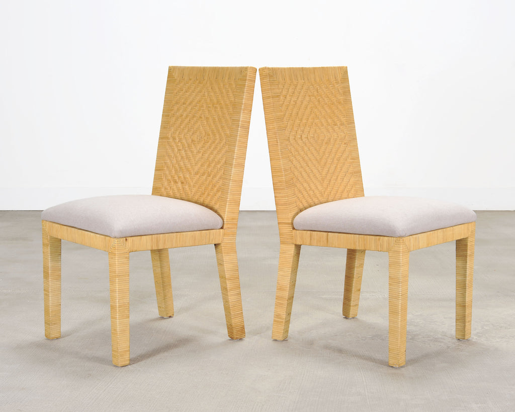 Set of Six Woven Vegan Leather Dining Chairs by Budji Layug