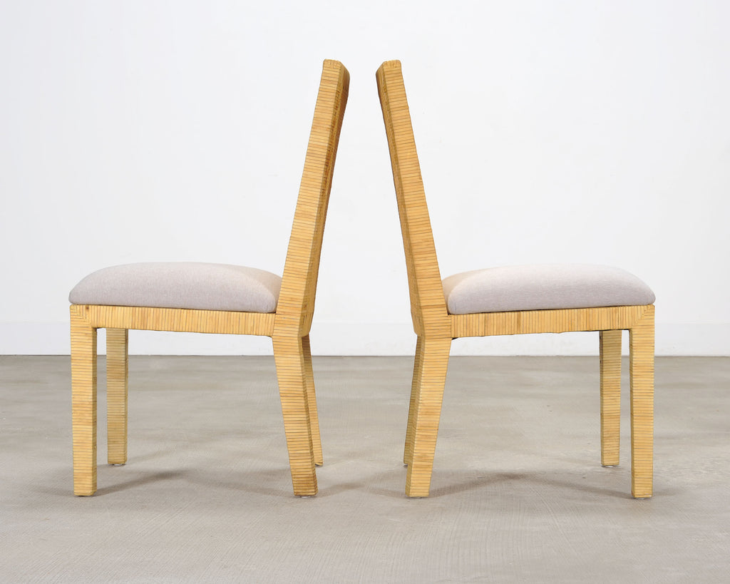Set of Six Woven Vegan Leather Dining Chairs by Budji Layug