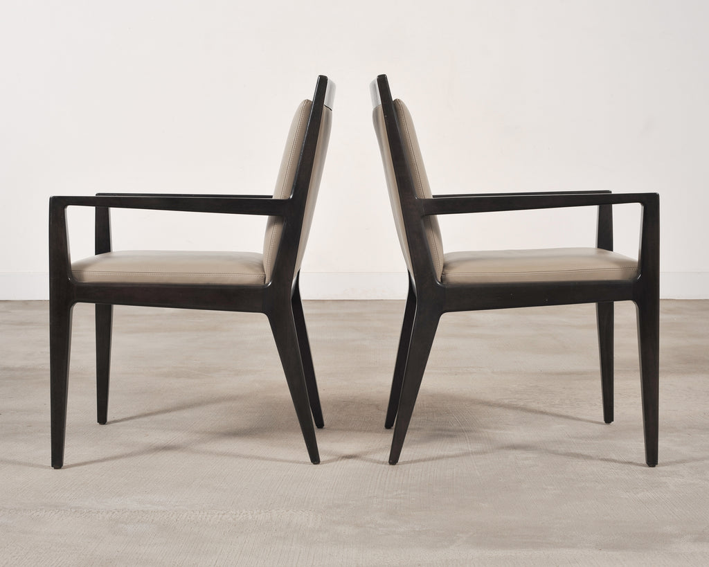 Set of Six Holly Hunt "Stiletto" Walnut Leather Dining Chairs