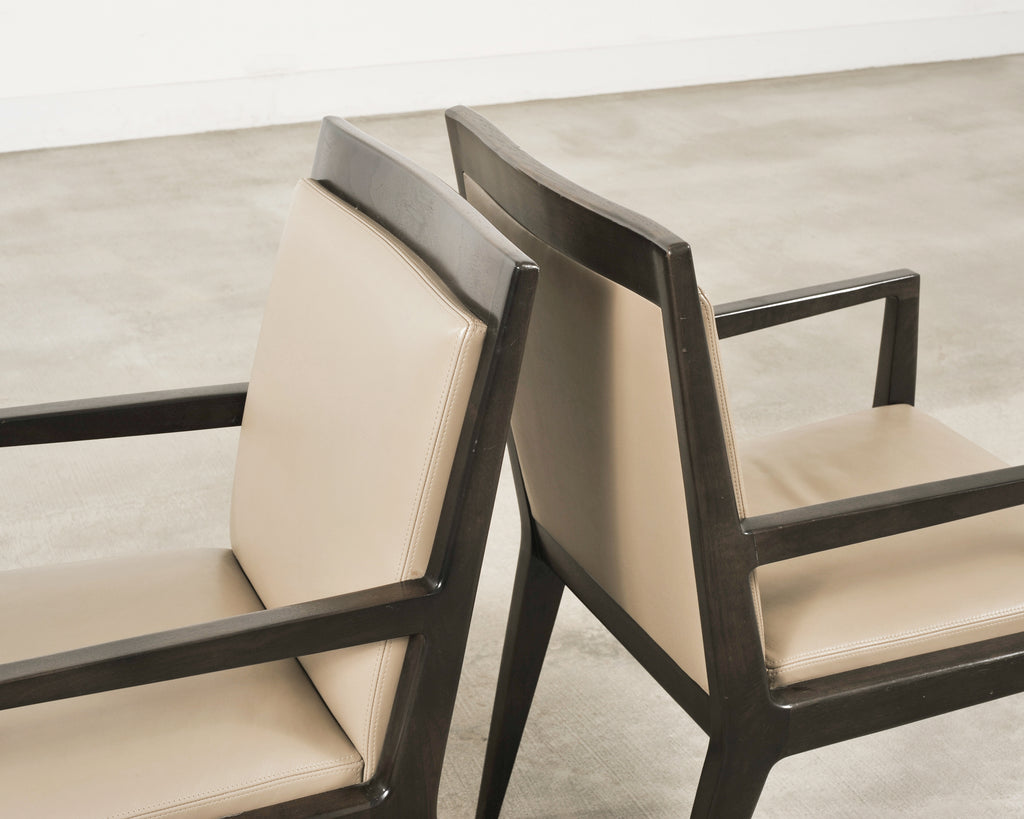 Set of Six Holly Hunt "Stiletto" Walnut Leather Dining Chairs