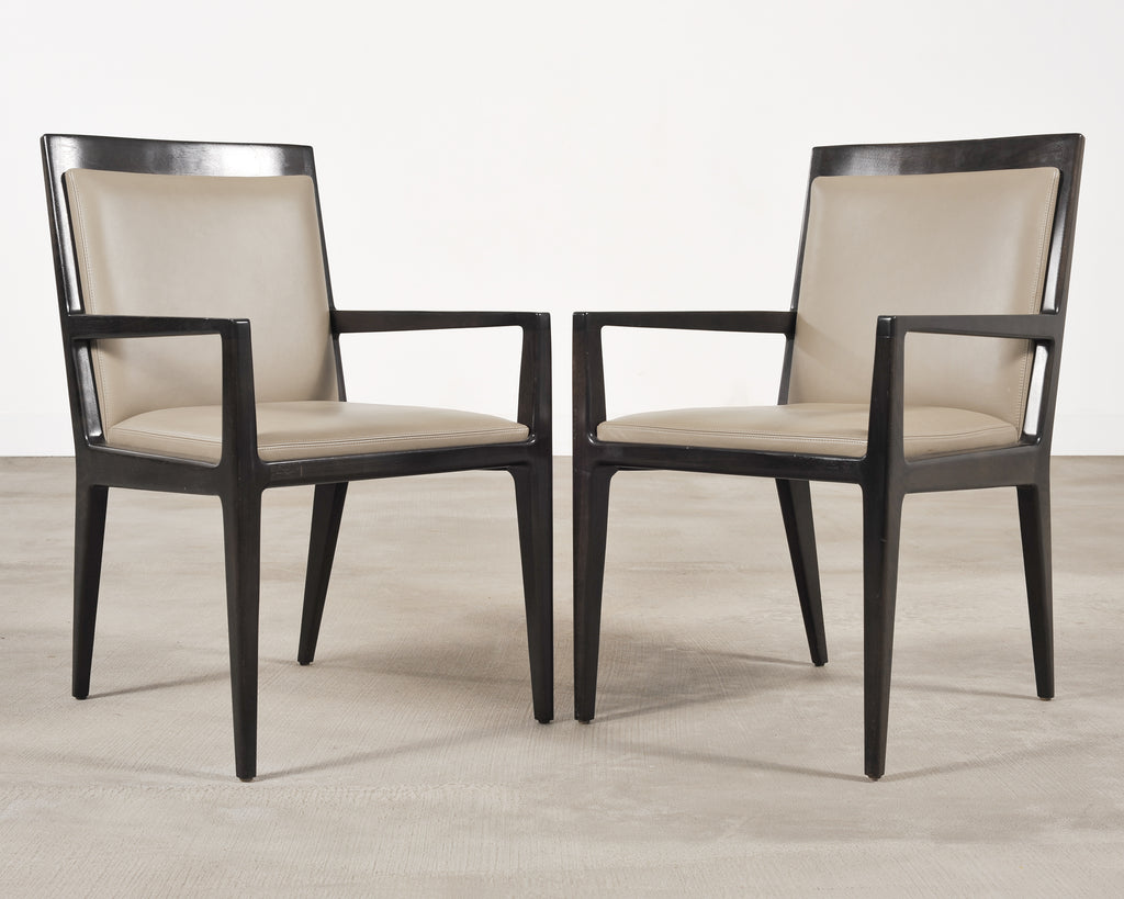 Set of Six Holly Hunt "Stiletto" Walnut Leather Dining Chairs