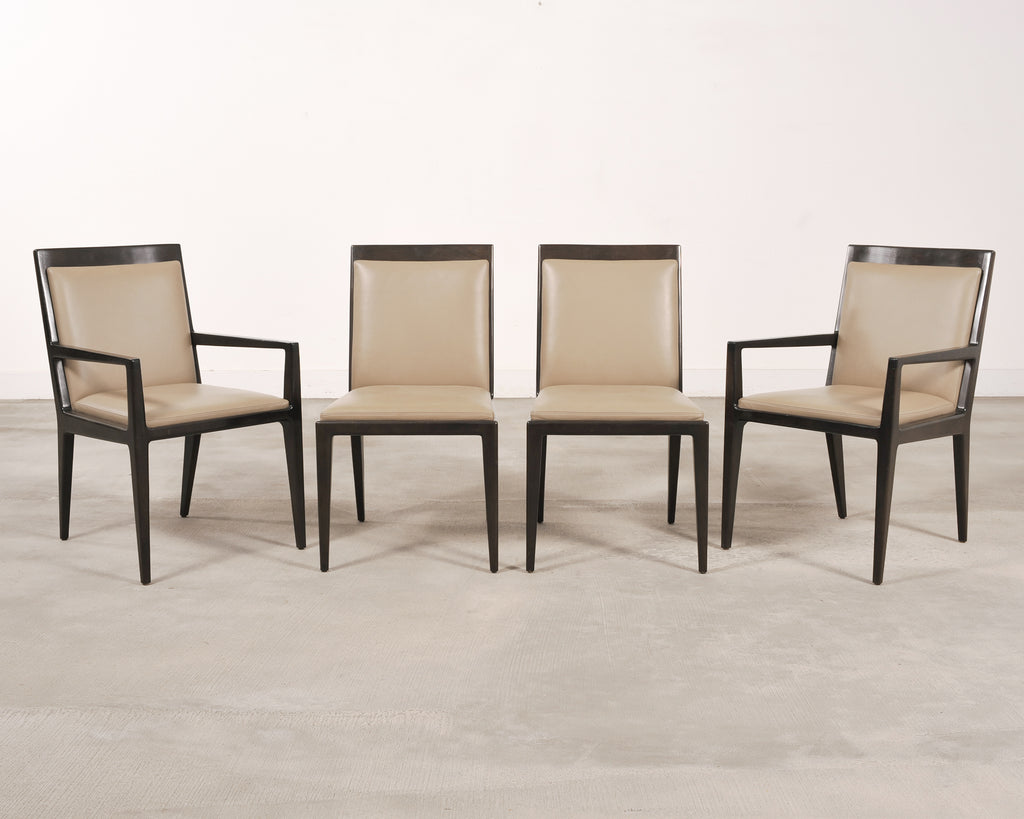 Set of Six Holly Hunt "Stiletto" Walnut Leather Dining Chairs