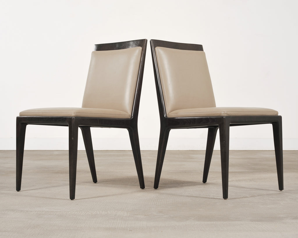 Set of Six Holly Hunt "Stiletto" Walnut Leather Dining Chairs