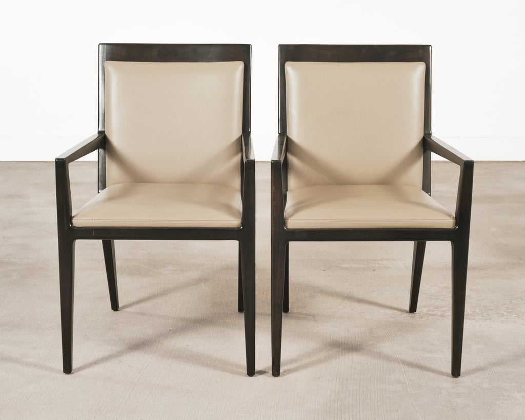 Set of Six Holly Hunt "Stiletto" Walnut Leather Dining Chairs