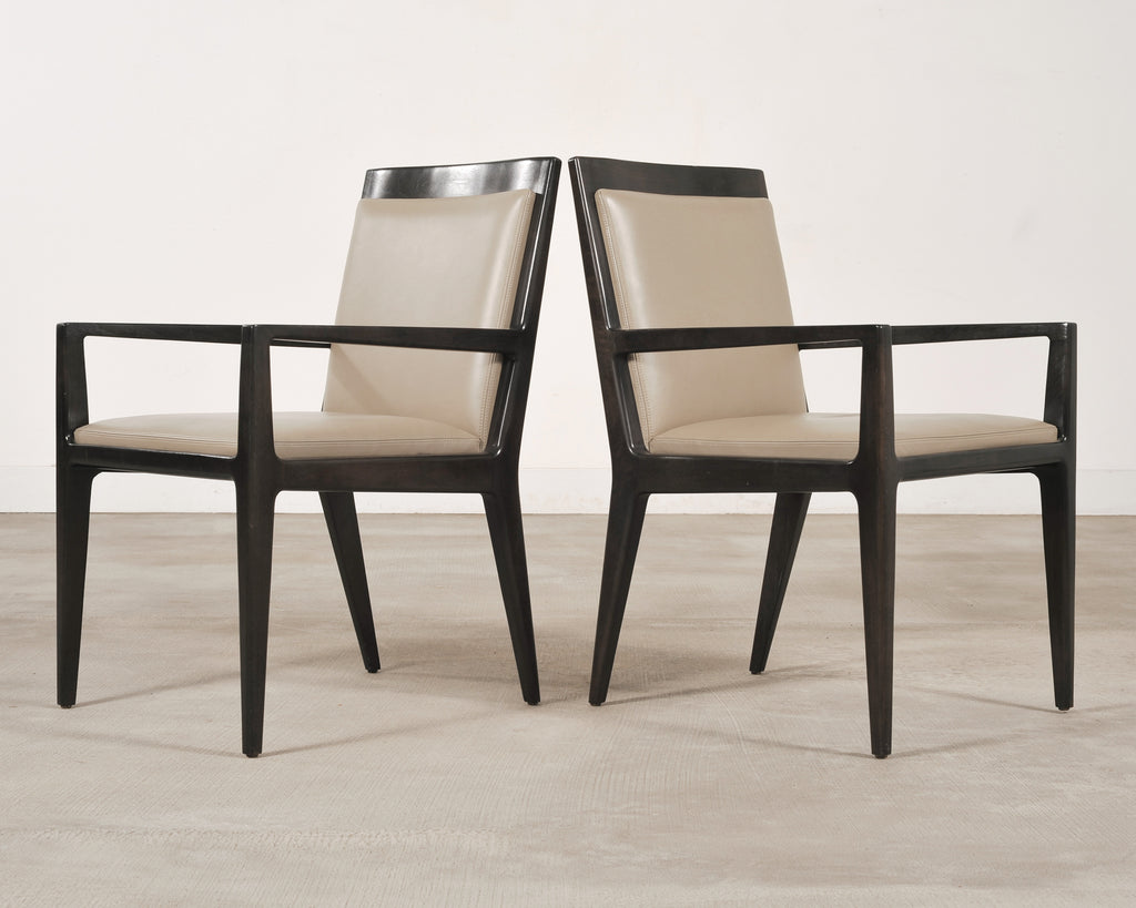 Set of Six Holly Hunt "Stiletto" Walnut Leather Dining Chairs