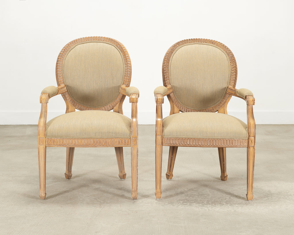 Set of Six Kreiss Louis XVI Style Cerused Oak Dining Armchairs