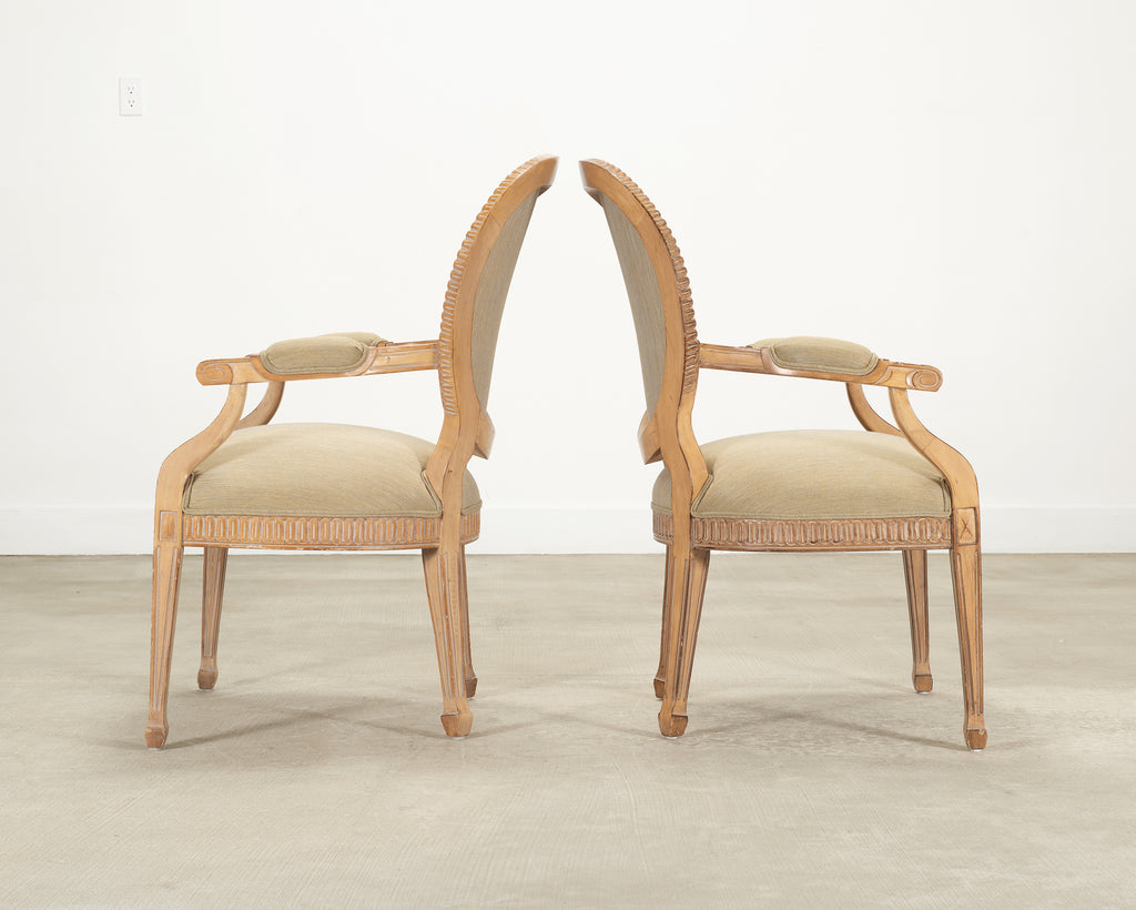 Set of Six Kreiss Louis XVI Style Cerused Oak Dining Armchairs