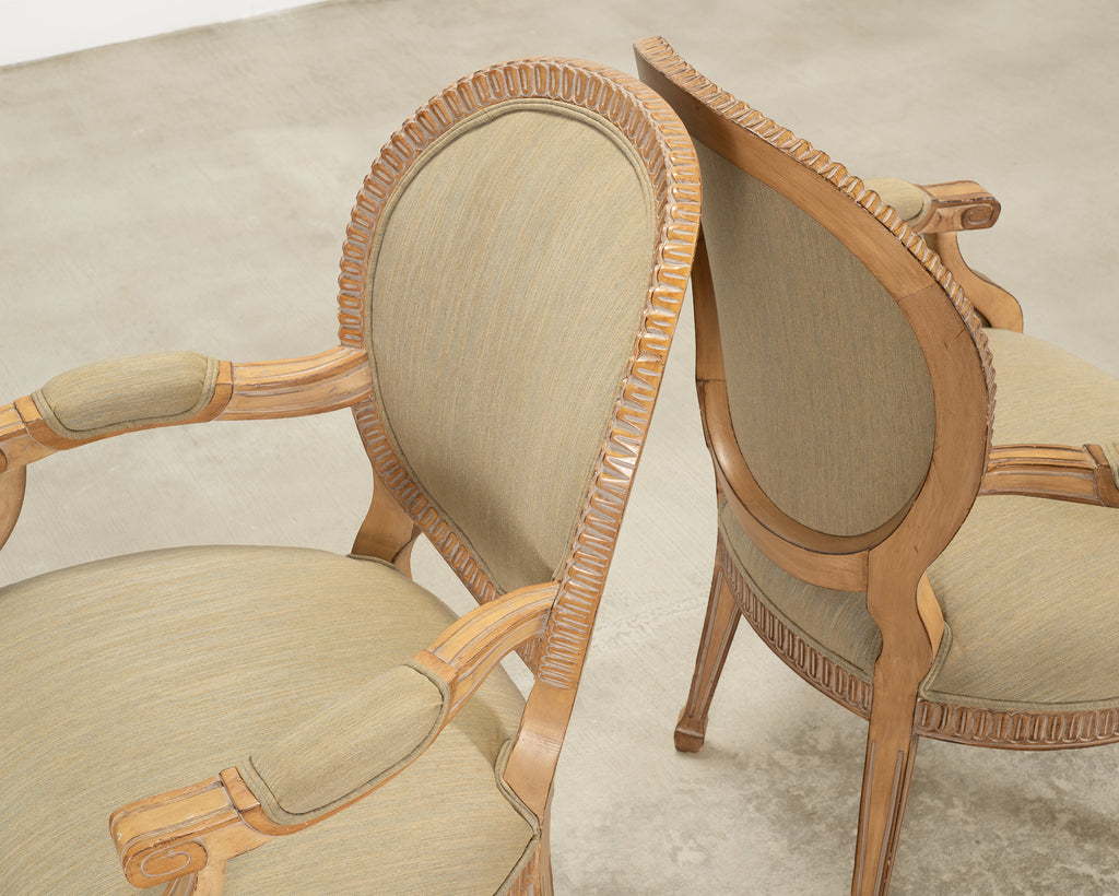 Set of Six Kreiss Louis XVI Style Cerused Oak Dining Armchairs