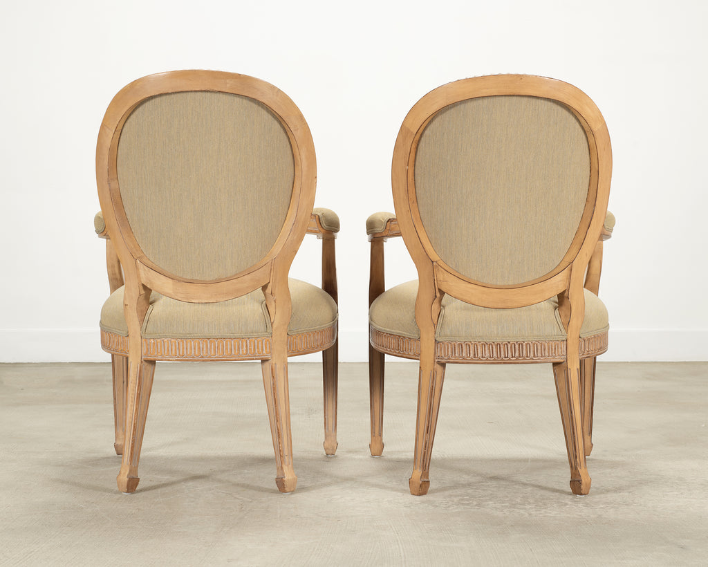 Set of Six Kreiss Louis XVI Style Cerused Oak Dining Armchairs