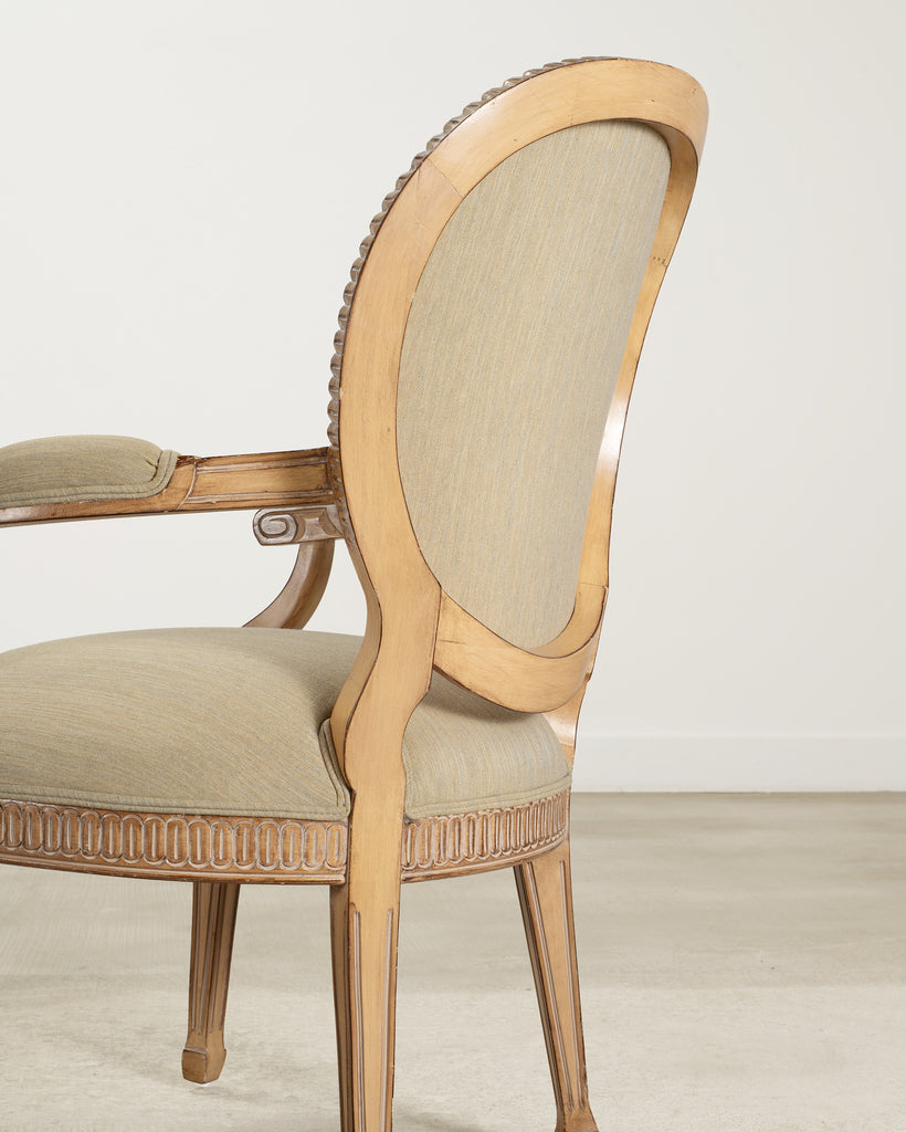 Set of Six Kreiss Louis XVI Style Cerused Oak Dining Armchairs
