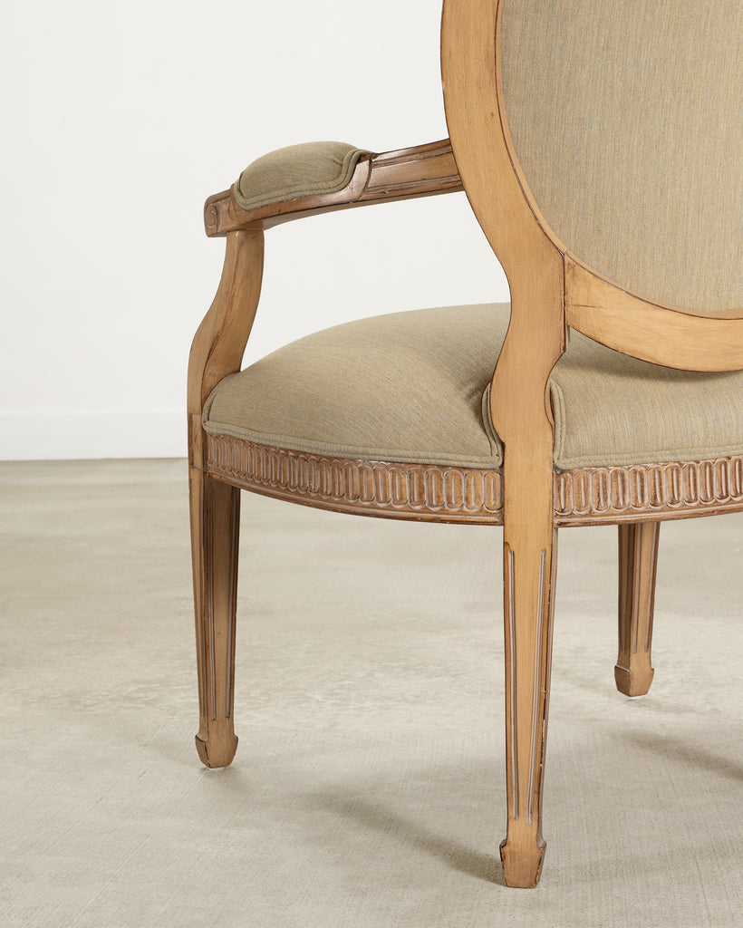 Set of Six Kreiss Louis XVI Style Cerused Oak Dining Armchairs