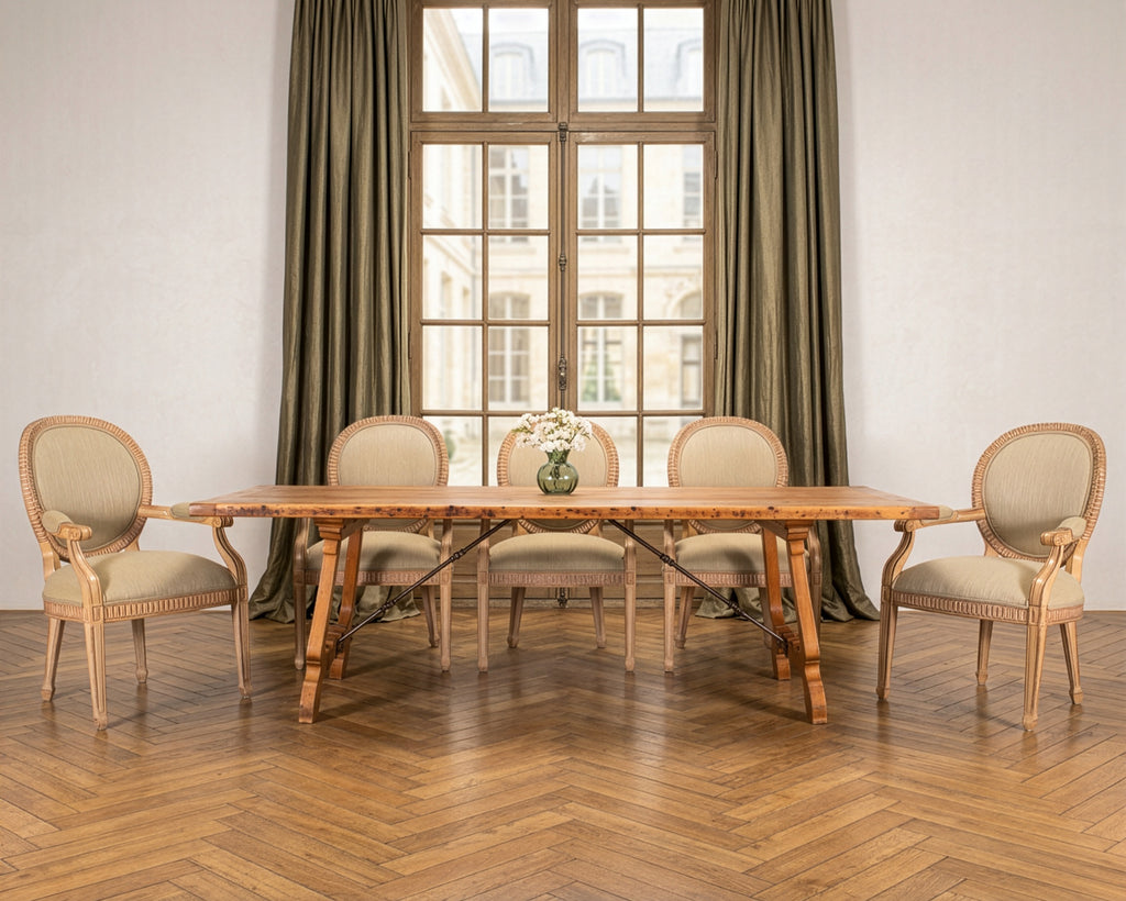 Set of Six Kreiss Louis XVI Style Cerused Oak Dining Armchairs