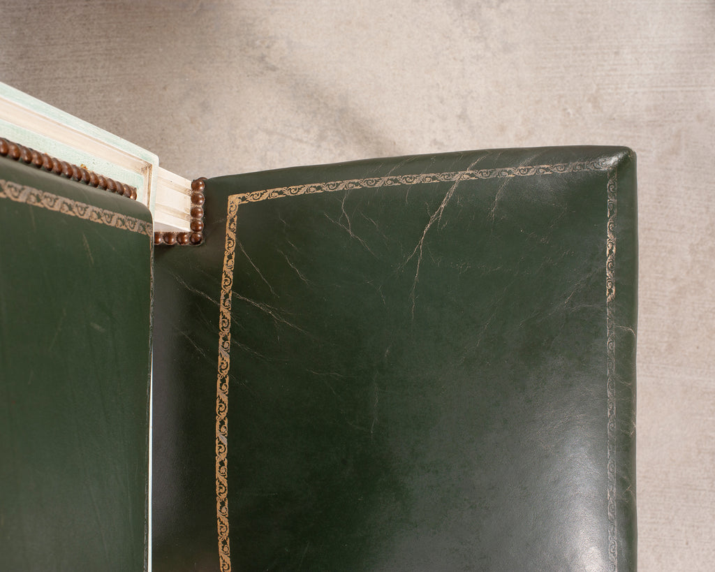 Set of Six Louis XVI Style Painted Dining Chairs Green Leather