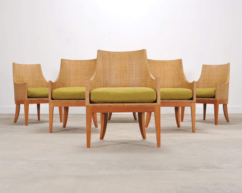 Set of Six McGuire Umbria Woven Rattan Cane Dining Armchairs