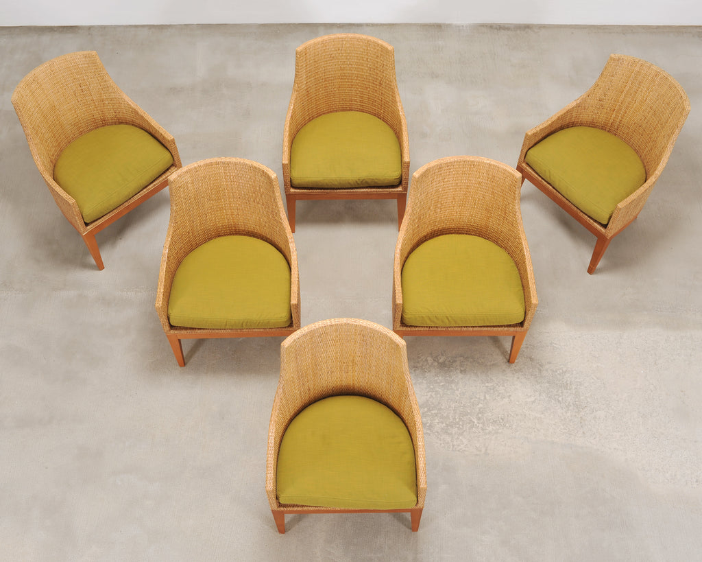 Set of Six McGuire Umbria Woven Rattan Cane Dining Armchairs