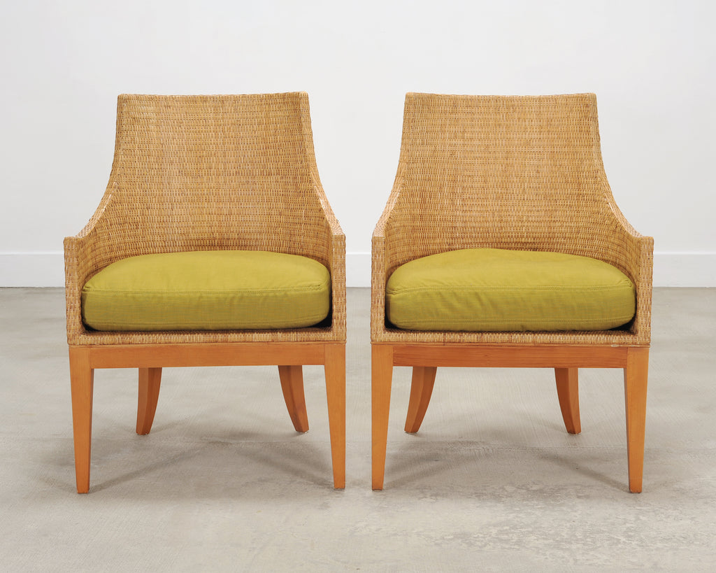 Set of Six McGuire Umbria Woven Rattan Cane Dining Armchairs