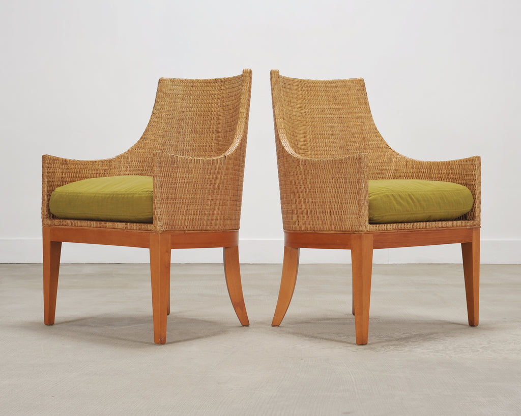 Set of Six McGuire Umbria Woven Rattan Cane Dining Armchairs