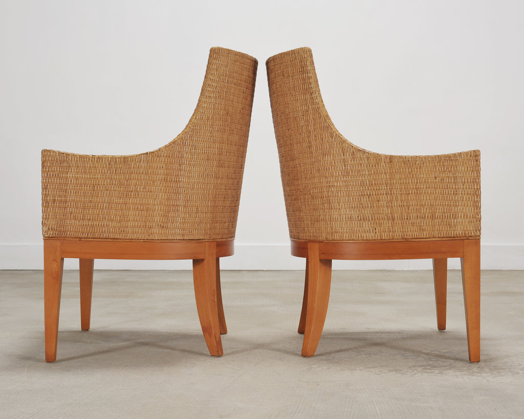 Set of Six McGuire Umbria Woven Rattan Cane Dining Armchairs