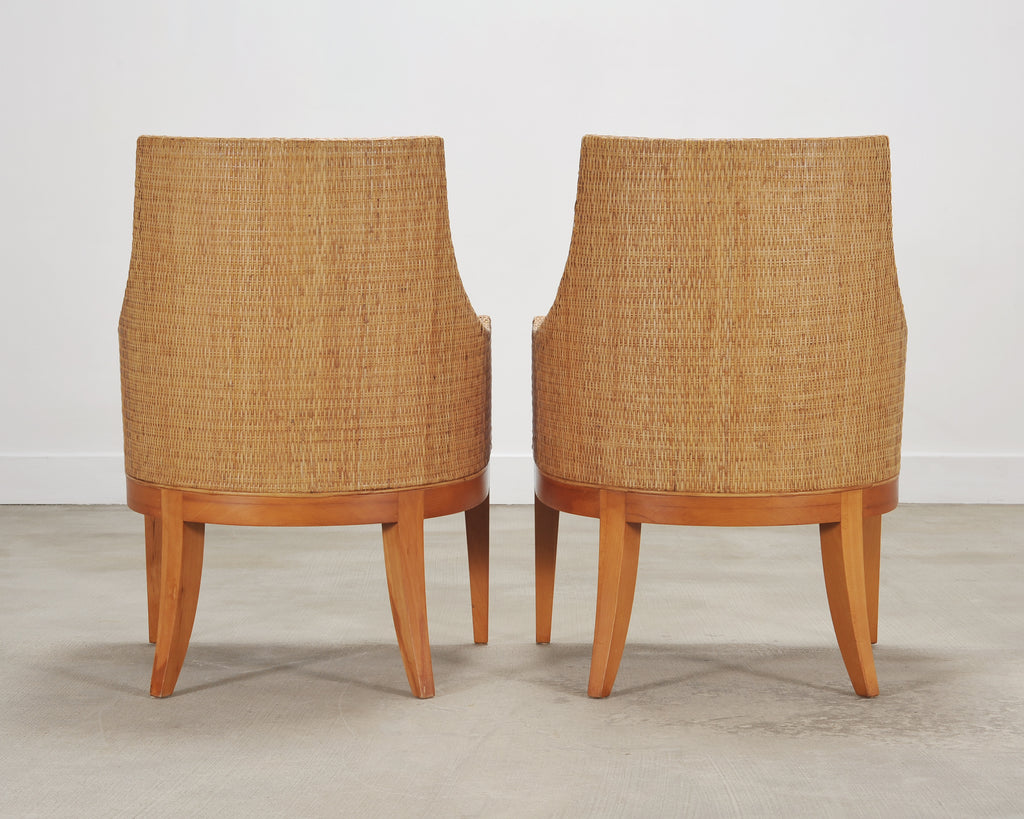 Set of Six McGuire Umbria Woven Rattan Cane Dining Armchairs