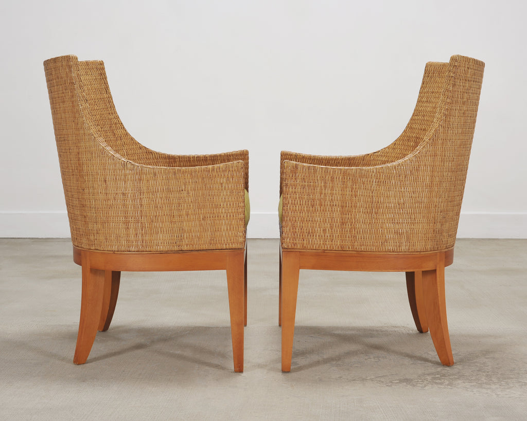Set of Six McGuire Umbria Woven Rattan Cane Dining Armchairs
