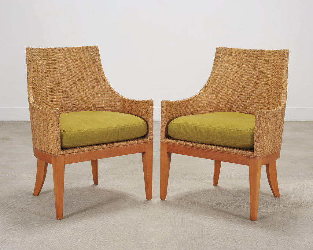 Set of Six McGuire Umbria Woven Rattan Cane Dining Armchairs