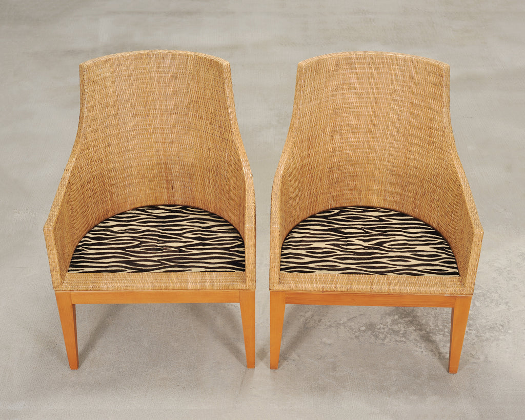 Set of Six McGuire Umbria Woven Rattan Cane Dining Armchairs