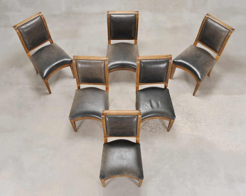 Set of Six Michael Taylor Regency Style Leather Dining Chairs