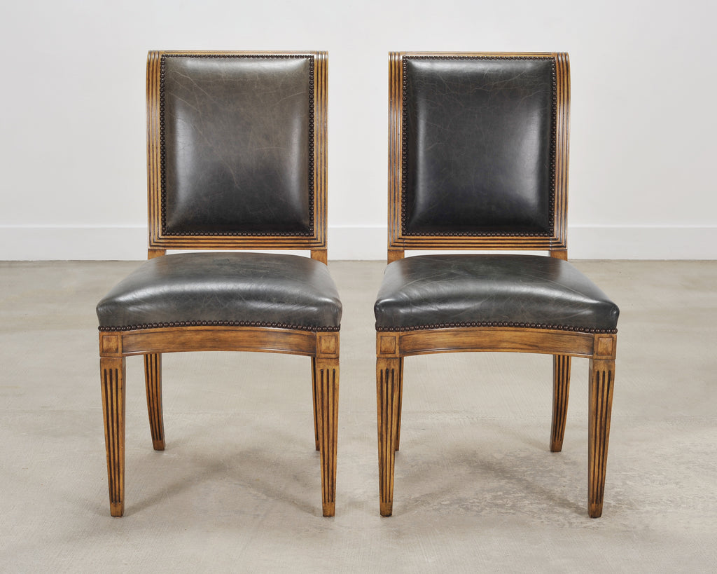 Set of Six Michael Taylor Regency Style Leather Dining Chairs
