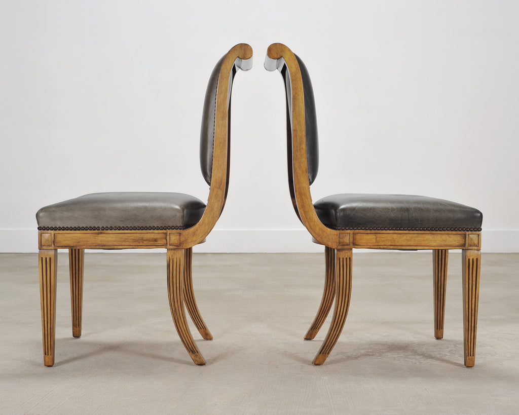 Set of Six Michael Taylor Regency Style Leather Dining Chairs