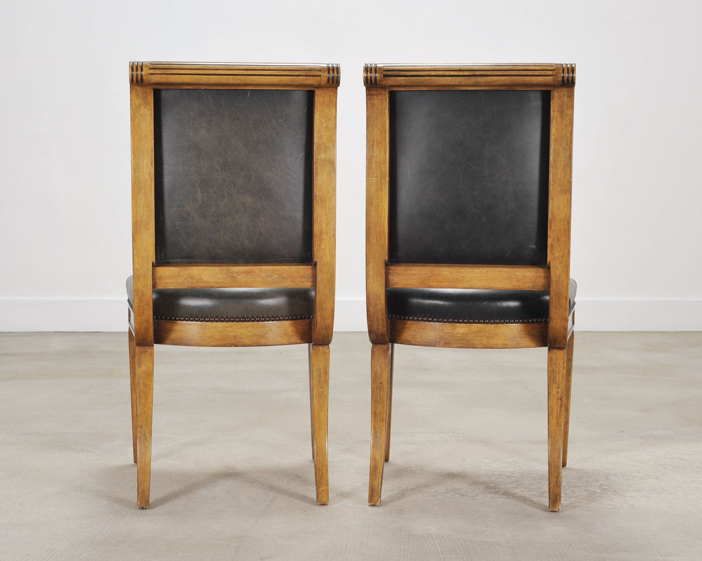 Set of Six Michael Taylor Regency Style Leather Dining Chairs