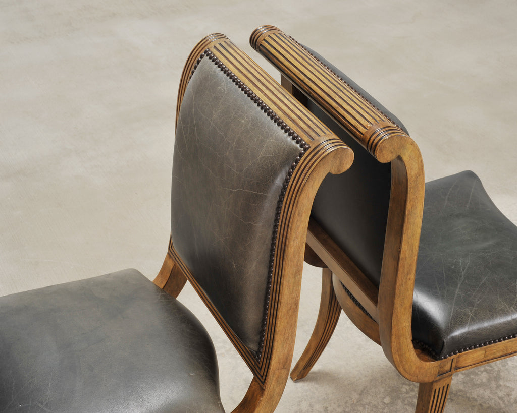 Set of Six Michael Taylor Regency Style Leather Dining Chairs