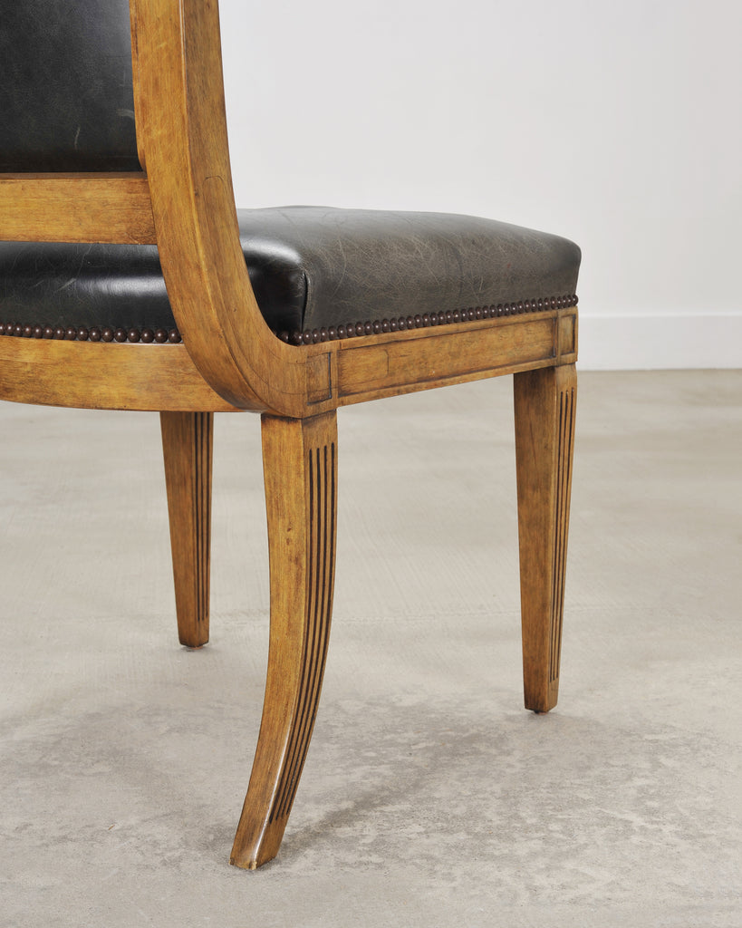 Set of Six Michael Taylor Regency Style Leather Dining Chairs