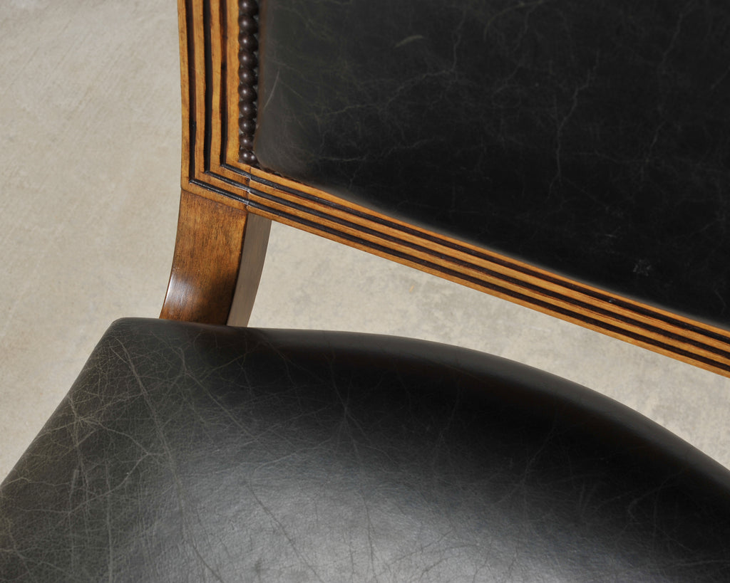 Set of Six Michael Taylor Regency Style Leather Dining Chairs