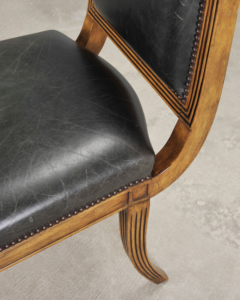 Set of Six Michael Taylor Regency Style Leather Dining Chairs