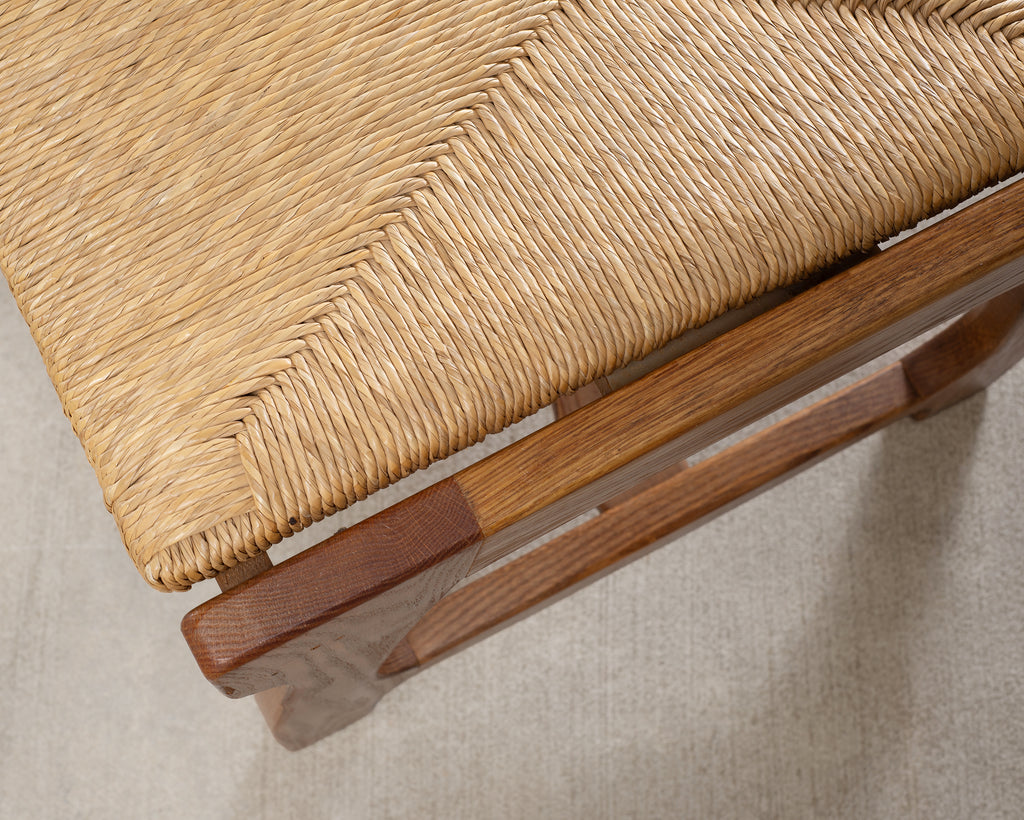 Set of Six French Brutalist Razor Blade Oak Rush Dining Chairs
