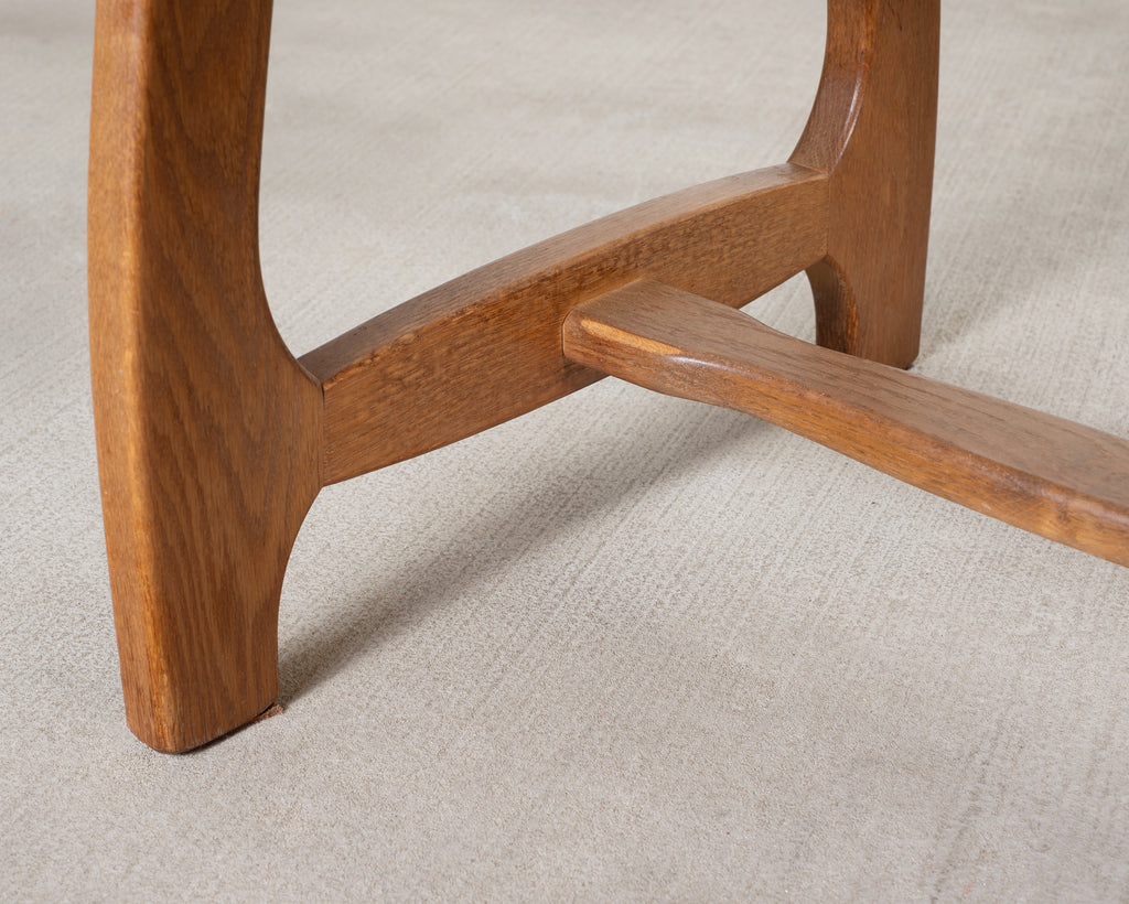 Set of Six French Brutalist Razor Blade Oak Rush Dining Chairs