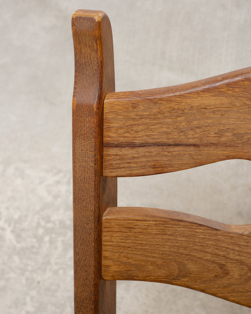 Set of Six French Brutalist Razor Blade Oak Rush Dining Chairs