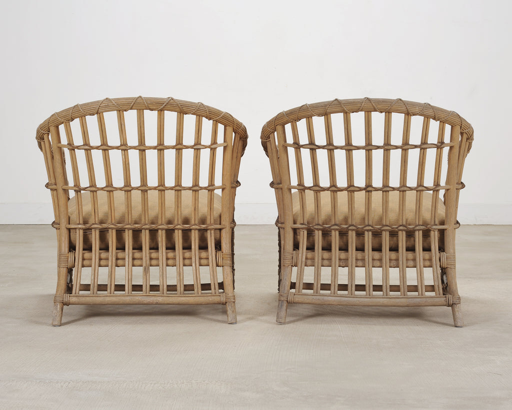 Set of Six Rattan Lounge Chairs & Two Ottomans by Danny Ho Fong
