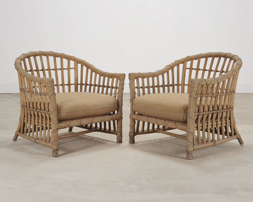 Set of Six Rattan Lounge Chairs & Two Ottomans by Danny Ho Fong