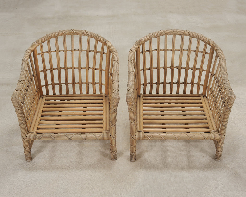 Set of Six Rattan Lounge Chairs & Two Ottomans by Danny Ho Fong