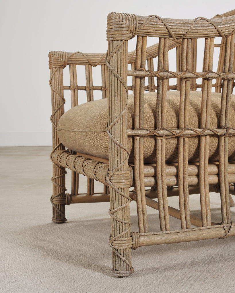 Set of Six Rattan Lounge Chairs & Two Ottomans by Danny Ho Fong