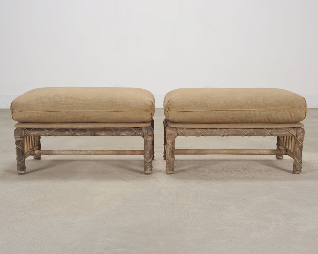 Set of Six Rattan Lounge Chairs & Two Ottomans by Danny Ho Fong
