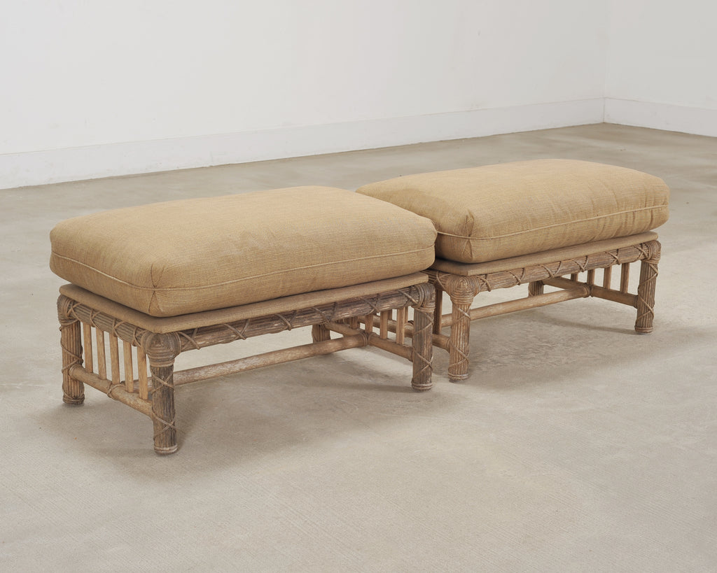 Set of Six Rattan Lounge Chairs & Two Ottomans by Danny Ho Fong