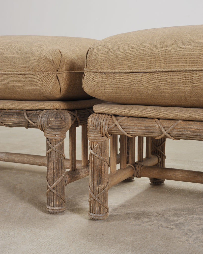 Set of Six Rattan Lounge Chairs & Two Ottomans by Danny Ho Fong