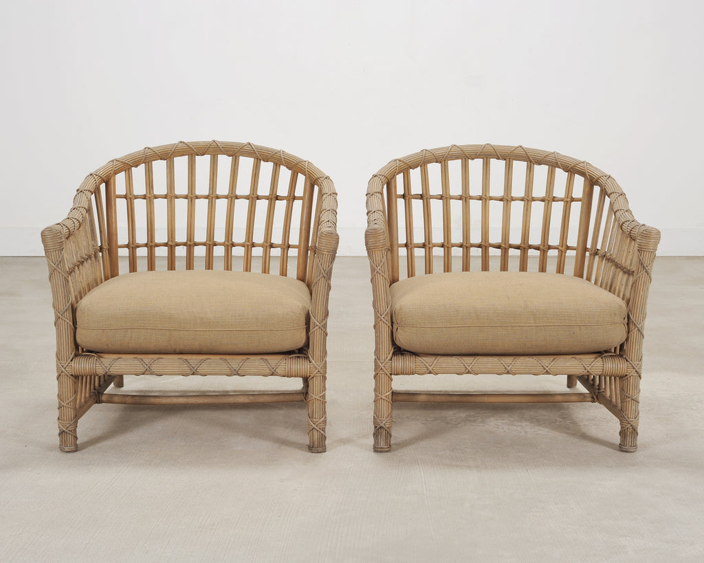 Set of Six Rattan Lounge Chairs & Two Ottomans by Danny Ho Fong