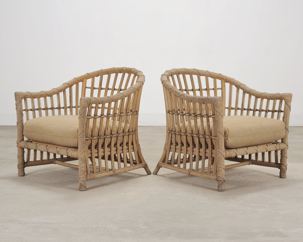 Set of Six Rattan Lounge Chairs & Two Ottomans by Danny Ho Fong