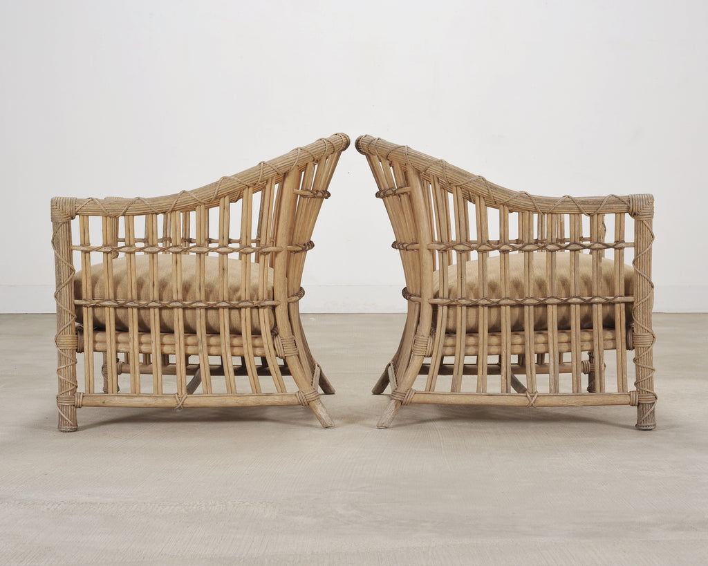 Set of Six Rattan Lounge Chairs & Two Ottomans by Danny Ho Fong