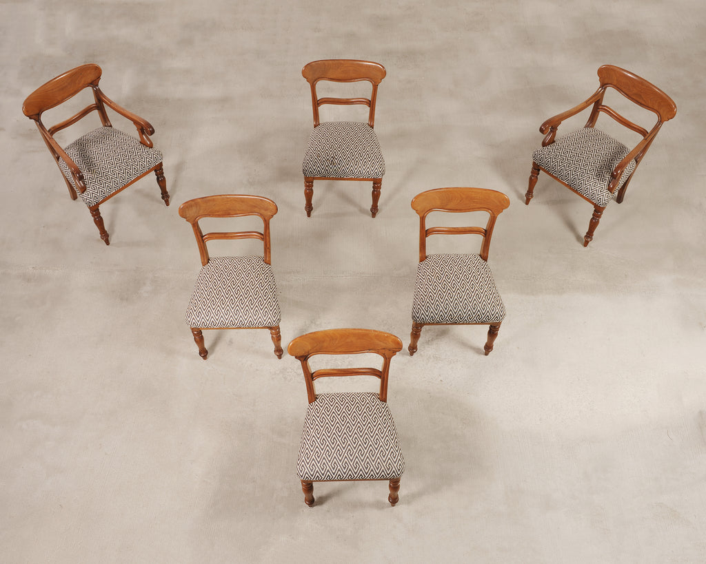 Set of Six English William IV Fruitwood Upholstered Dining Chairs