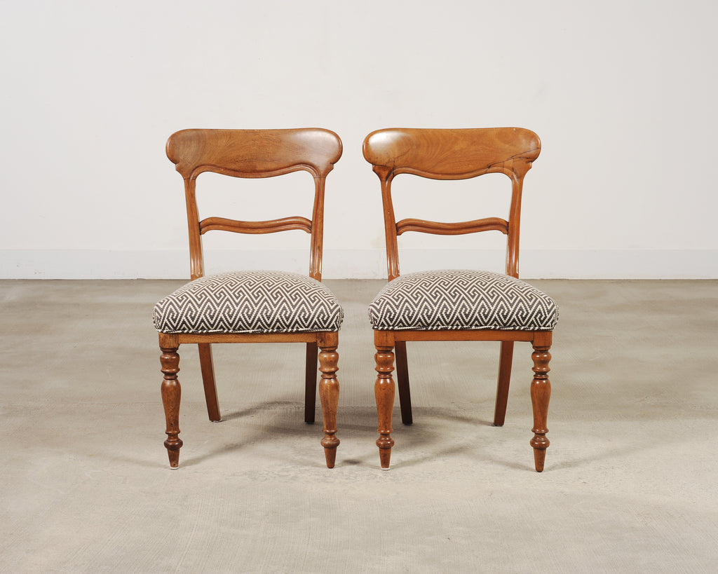 Set of Six English William IV Fruitwood Upholstered Dining Chairs