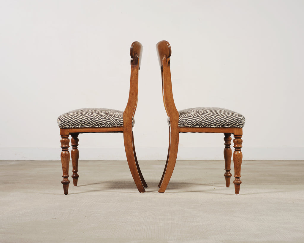 Set of Six English William IV Fruitwood Upholstered Dining Chairs